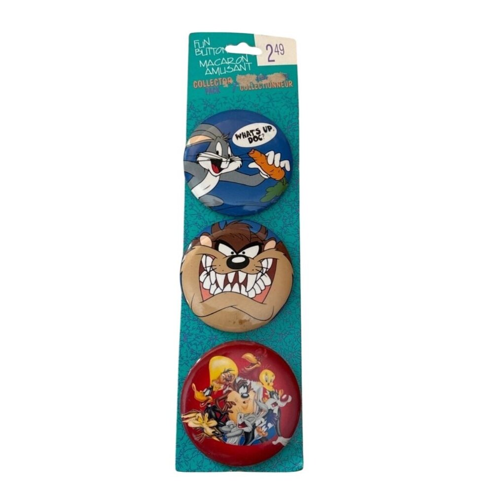 Looney Tunes Collector Buttons Bugs Bunny Taz Tweety Sylvester Vintage 1994